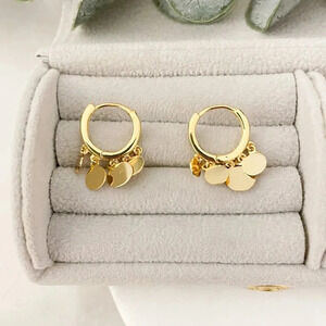 925 Sterling Silver Coin Huggie Earrings Dangle Coin Hoop Earrings Small Hoops